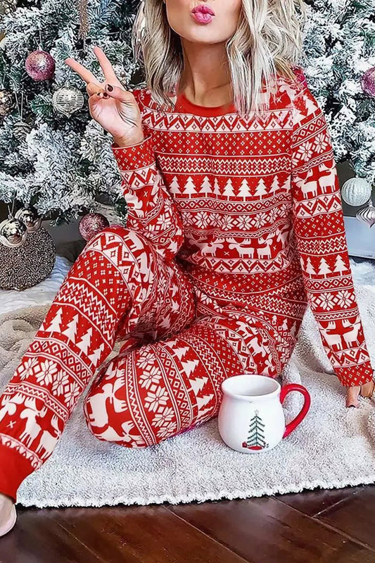 Christmas Tree Reindeer Pullover & Pants Loungewear Set